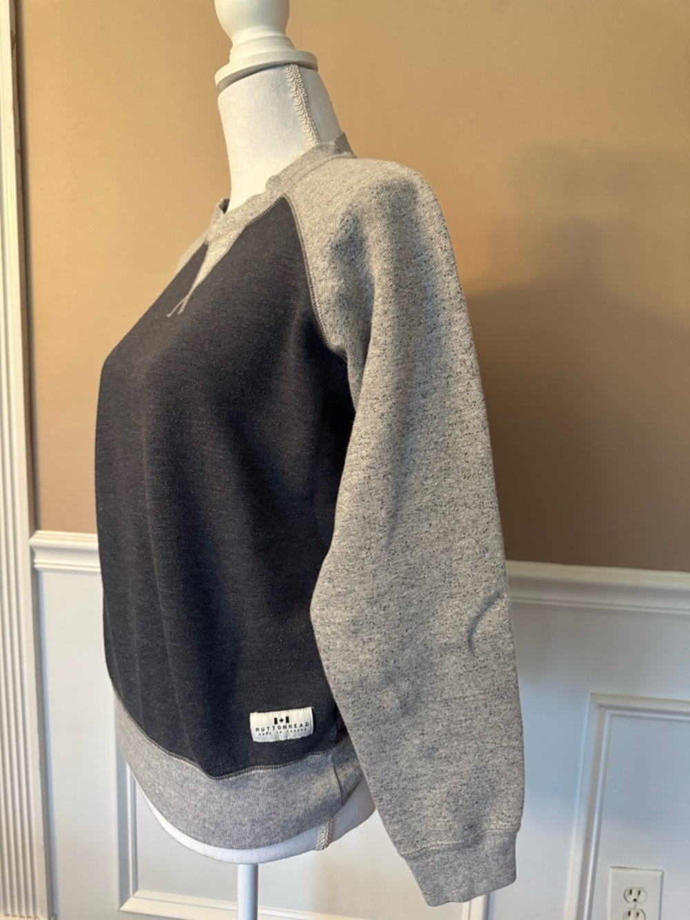 Muttonhead Two-Tone Crewneck Sweater in Charcoal and Heather Gray